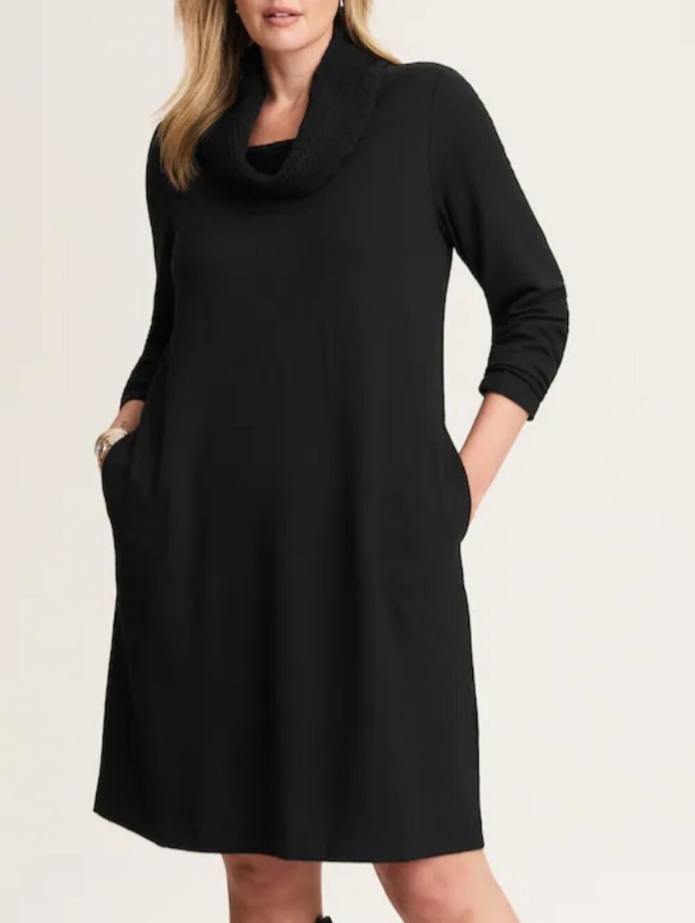 J.JILL Trimmed Cowl Neck Black Dress Longsleeve Size XL